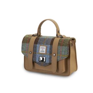 Harris Tweed Clutch, The Leather Medium Satchel, Islander, Kastanienblaues Tartan