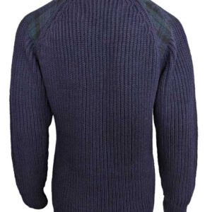 Shetland-Strickjacke mit durchgehendem Reißverschluss und Schulterpatches aus Harris Tweed, Marineblau