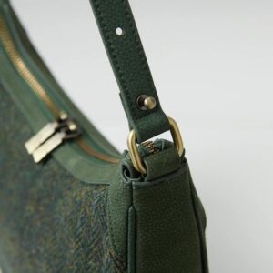 Harris Tweed Schultertasche, Modell Ellon, Islander, Dunkelgrünes Fischgrätmuster