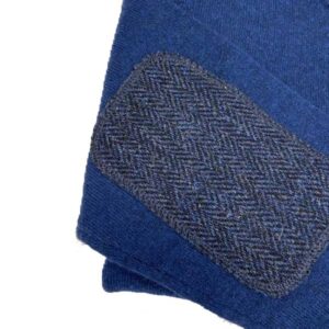 Herren Strickpullover ''Jack'' In Denim Blue Mit Harris Tweed Applikationen