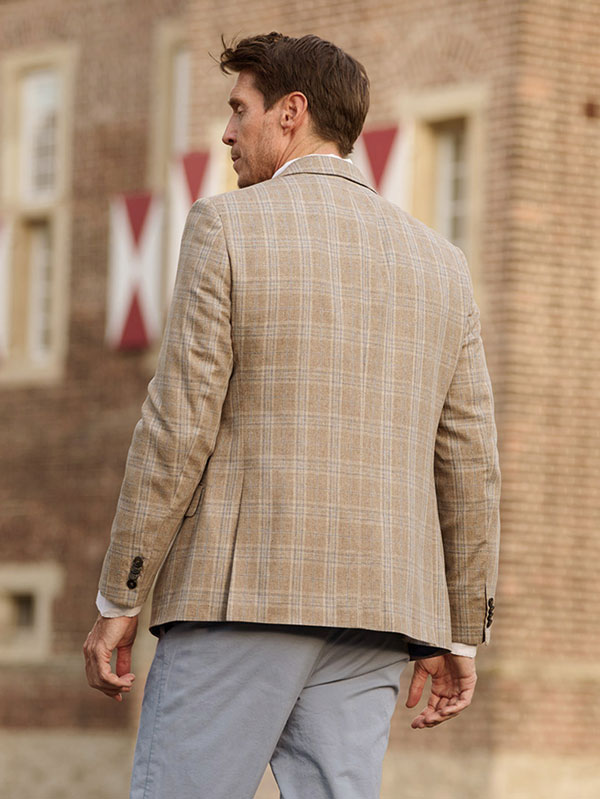 Sommersakko Im Beige Blauem Glencheck Aus Seide