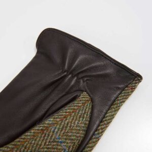 Herren Harris Tweed Handschuhe in Kastanienbraun mit Fischgrätmuster