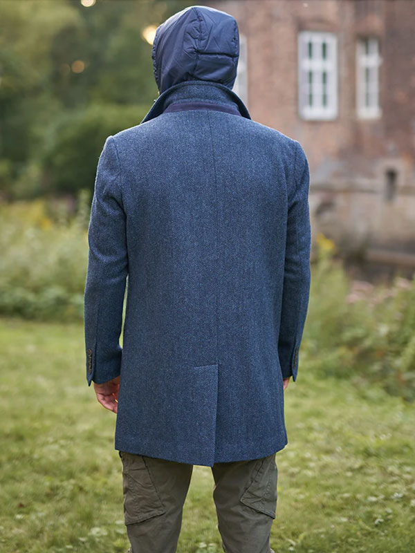 Herren Kurzmantel ”Flynston” Mit Westeneinsatz In Blue Herringbone