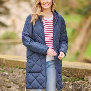 Damen Steppmantel ''Perth Polar'' Mit Polar Fleece Und Harris Tweed Applikationen In Navy