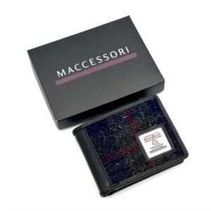 Harris Tweed Bifold Münzgeldbörse in Blau-kariert
