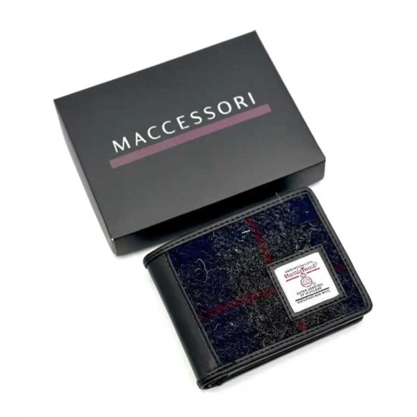 Harris Tweed Bifold Münzgeldbörse in Blau-kariert