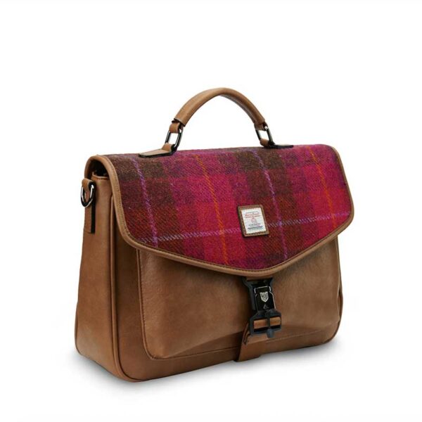 Harris Tweed Laptoptasche, Fuchsia Tartan