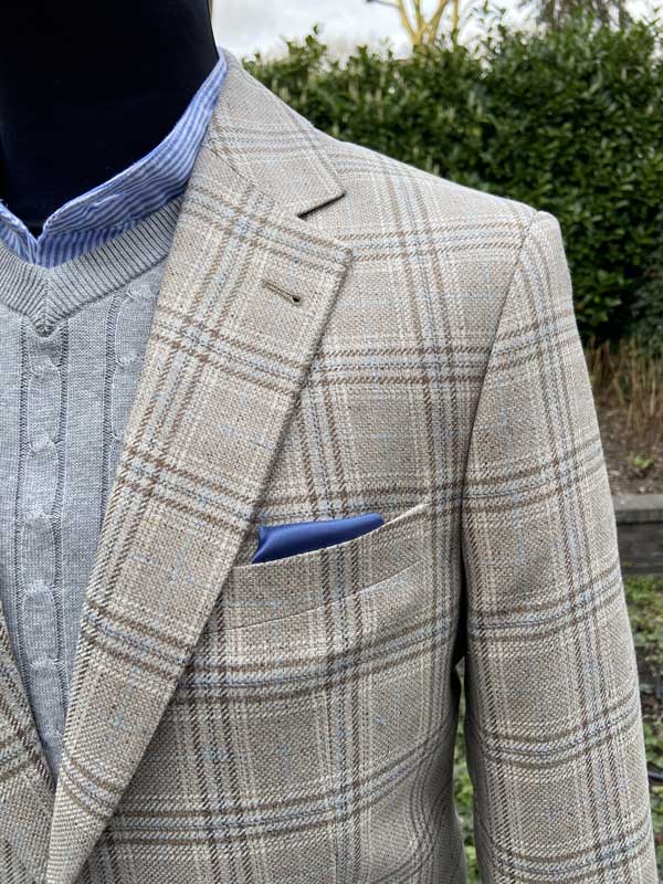 Wellington Seiden Sommer Sakko Beige Glen Check