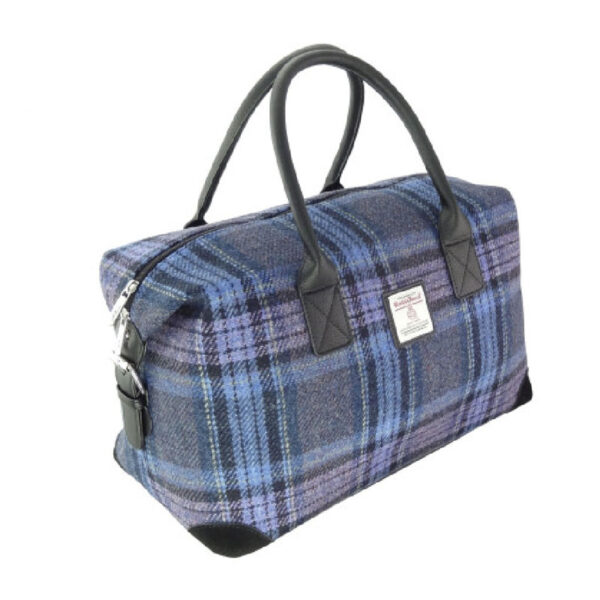 Harris Tweed „Esk“ Reisetasche In Blau-Lila Stewart Tartan