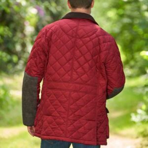 Herren Steppjacke ''Boston'' In Red Dahlia Mit Harris Tweed Applikationen
