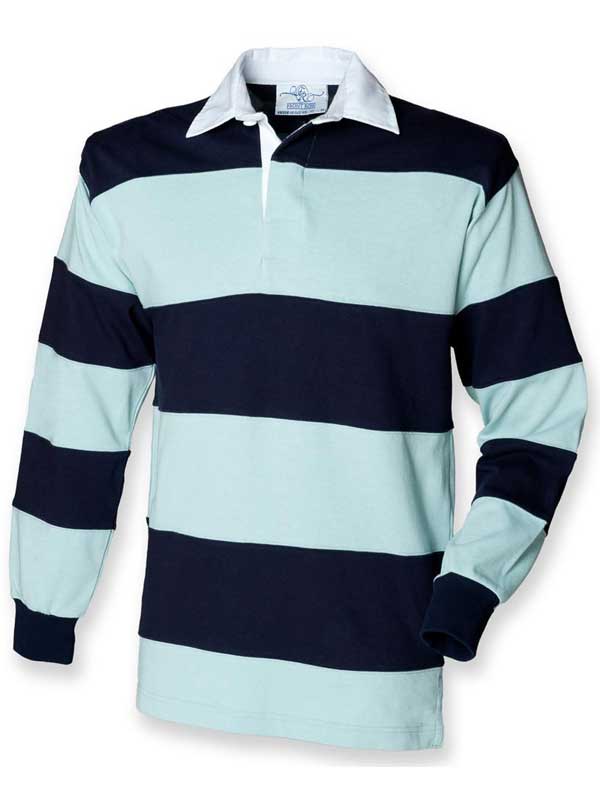 Classic Rugby Shirt, Aqua blauw gestreept