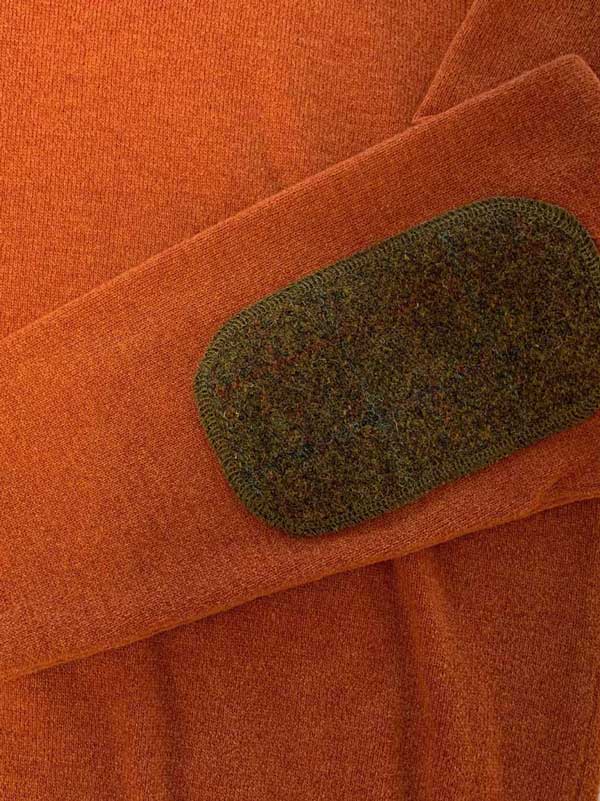 Pullover Merinowool mit Harris Tweed details Orange