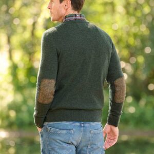 Pullover Merinowool mit Harris Tweed details Forest Green