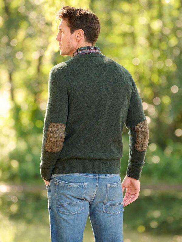 Pullover Merinowool mit Harris Tweed details Forest Green
