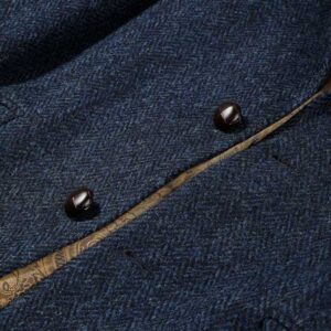 Harris Tweed Jacket Leather Buttons- Navy Herringbone