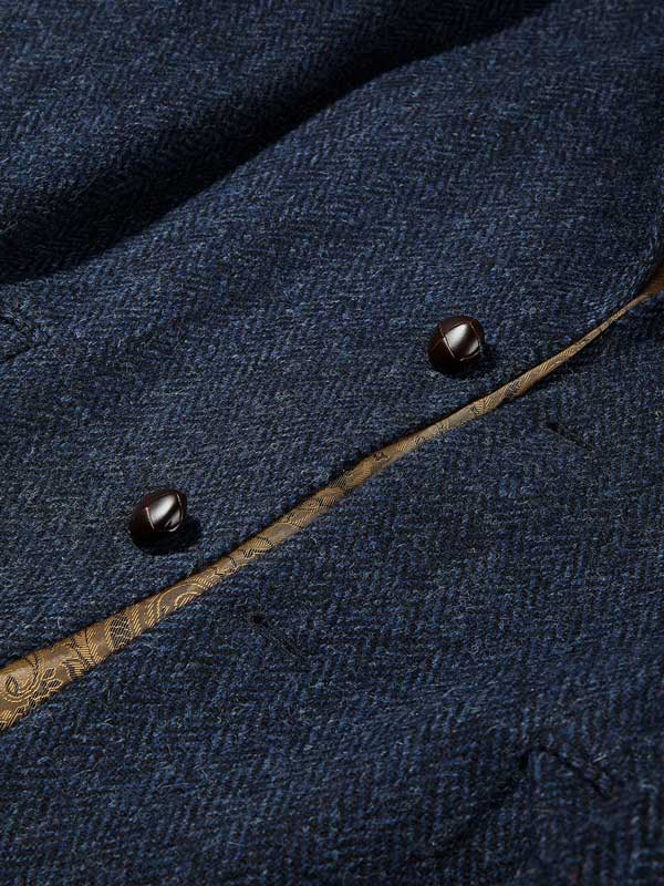 Harris Tweed Jacket Leather Buttons- Navy Herringbone
