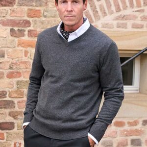 Pullover Merinowool mit Harris Tweed details Antrazit