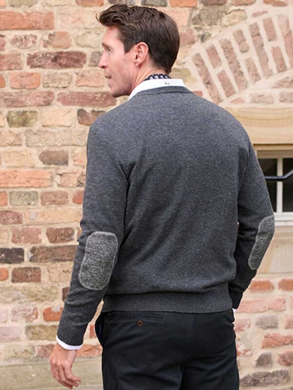 Pullover Merinowool mit Harris Tweed details Antrazit