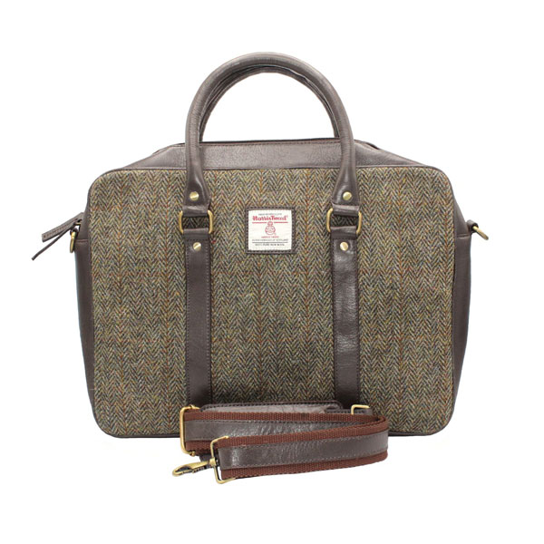 Harris Tweed Laptop tas, Groen Bruin Visgraat